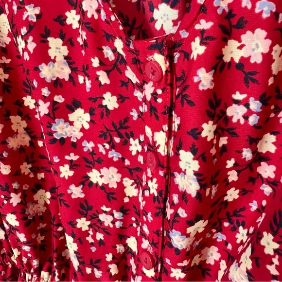 Kimchee Blue Silky Sabrina Shirt Dress Size Small Red Floral ASO Vampire Diaries - Picture 5 of 16